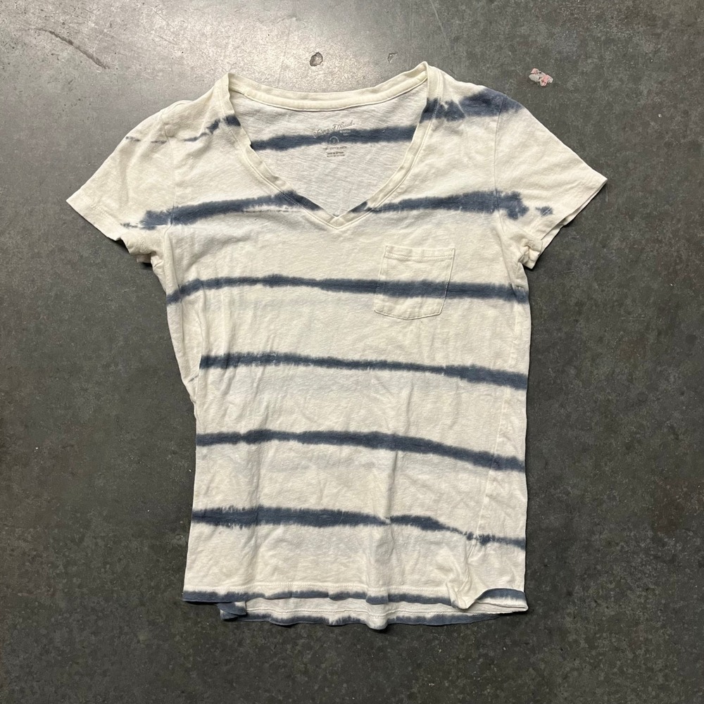 Universal Thread Monterey V-Neck Tie Dye Striped Pocket T-Shirt Small White Navy